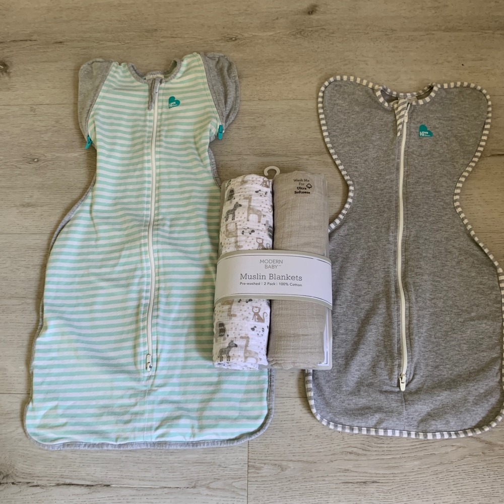Love To Dream Swaddle Up Bundle & Modern Baby Muslin Blankets Set Small Medium